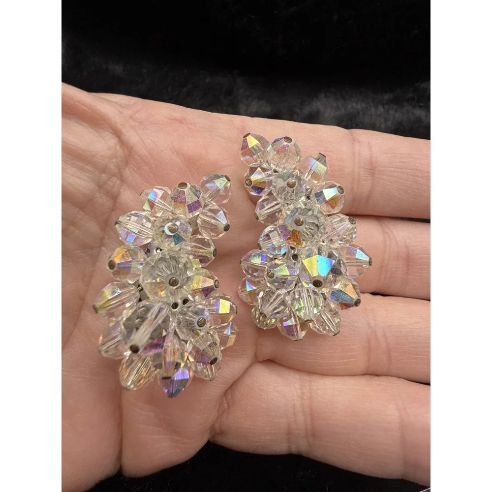 Vintage Signed Laguna Crystal Clip On Earrings‎ Ear Climbers